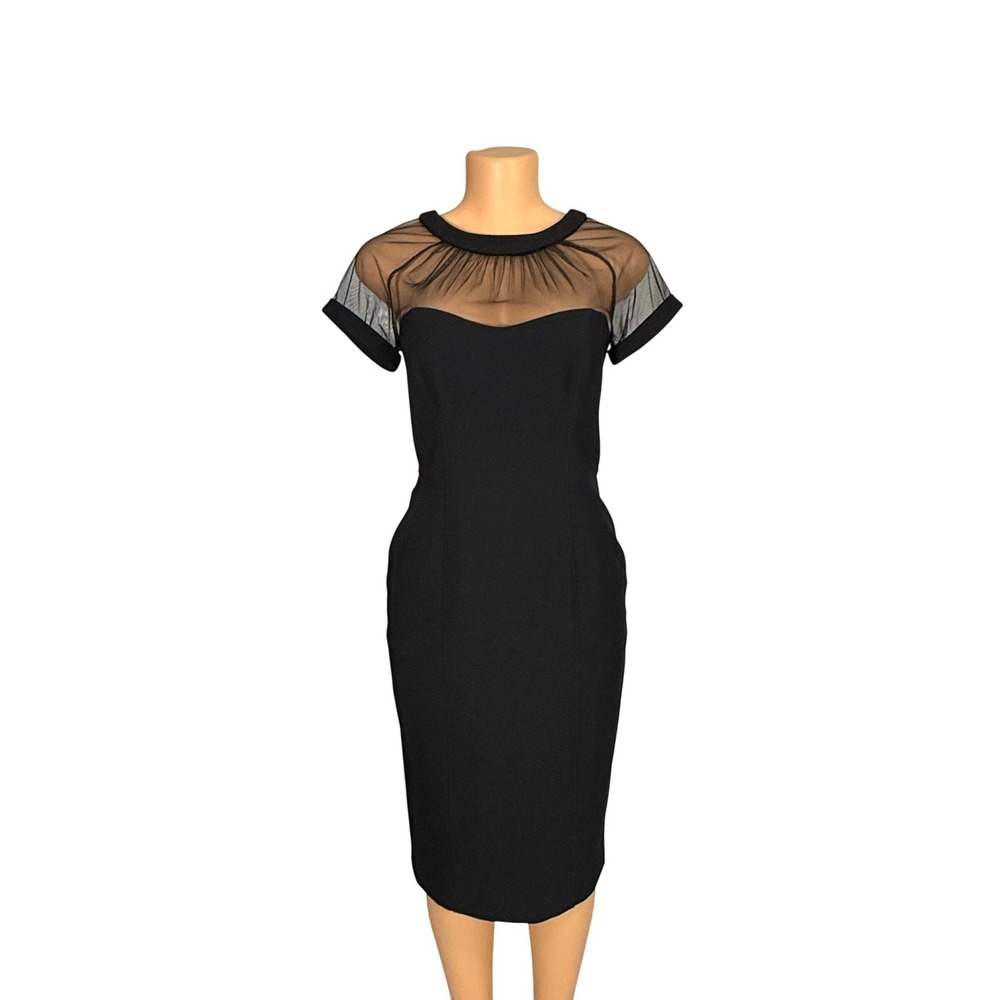 Maggy London Womens Black Sheer Mesh Illusion Cocktail Sheath Dress  Size 8